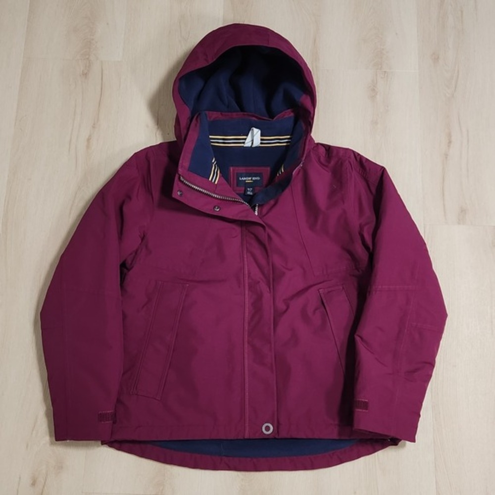 Lands End Jacket Womens Small Red Squall Parka Coat Fleece Lined Wind Waterproof